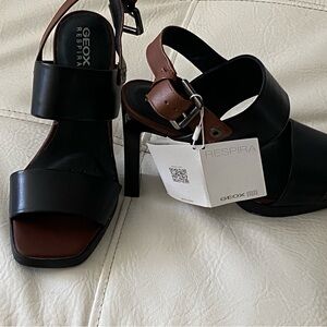 Geox Black Heels with Chunky Heel and Ankle Strap